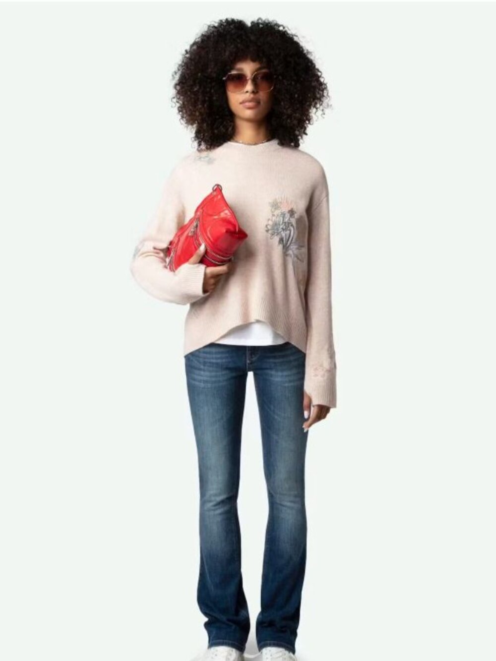 NWT Zadig & Voltaire Markus We Concert Cashmere Sweater Pink Embroidered Small